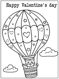 Happy Valentine's Day - heart-filled hot air balloon coloring card