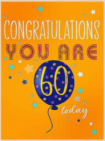 A lively and cheerful 60th birthday milestone card with bold colors and celebratory design