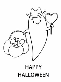 his fun Halloween card features a cute, colorable ghost with candy, perfect for kids' activities!
