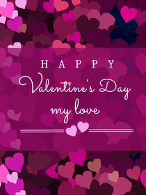 Vibrant, layered hearts romantic card for Happy Valentine's Day.