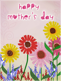Bright floral Mother's Day printable card. Cheerful artistic design.