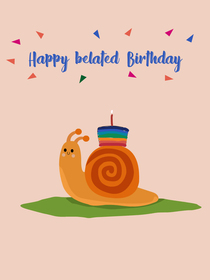 Cute snail with cake! Perfect printable card for a belated birthday greeting.