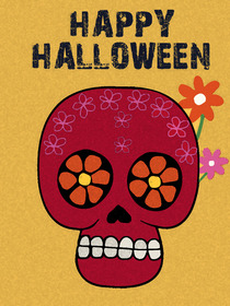 Happy Halloween - Vibrant Halloween card with floral sugar skull