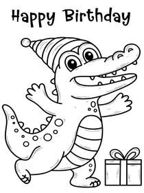 Adorable alligator birthday coloring card