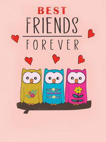 Charming "Best Friends Forever" card with colorful owls and hearts, for celebrating friendships.