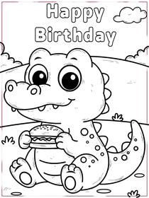 Baby Alligator Birthday Coloring card