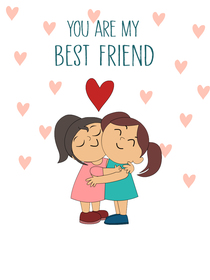 Cute best friend card with hugs, hearts & sweet love