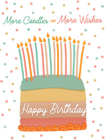 Colorful birthday cake card with playful candle design
